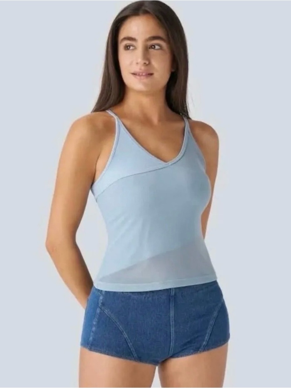 Halara Cropped Mesh Overlay Tank Blue
